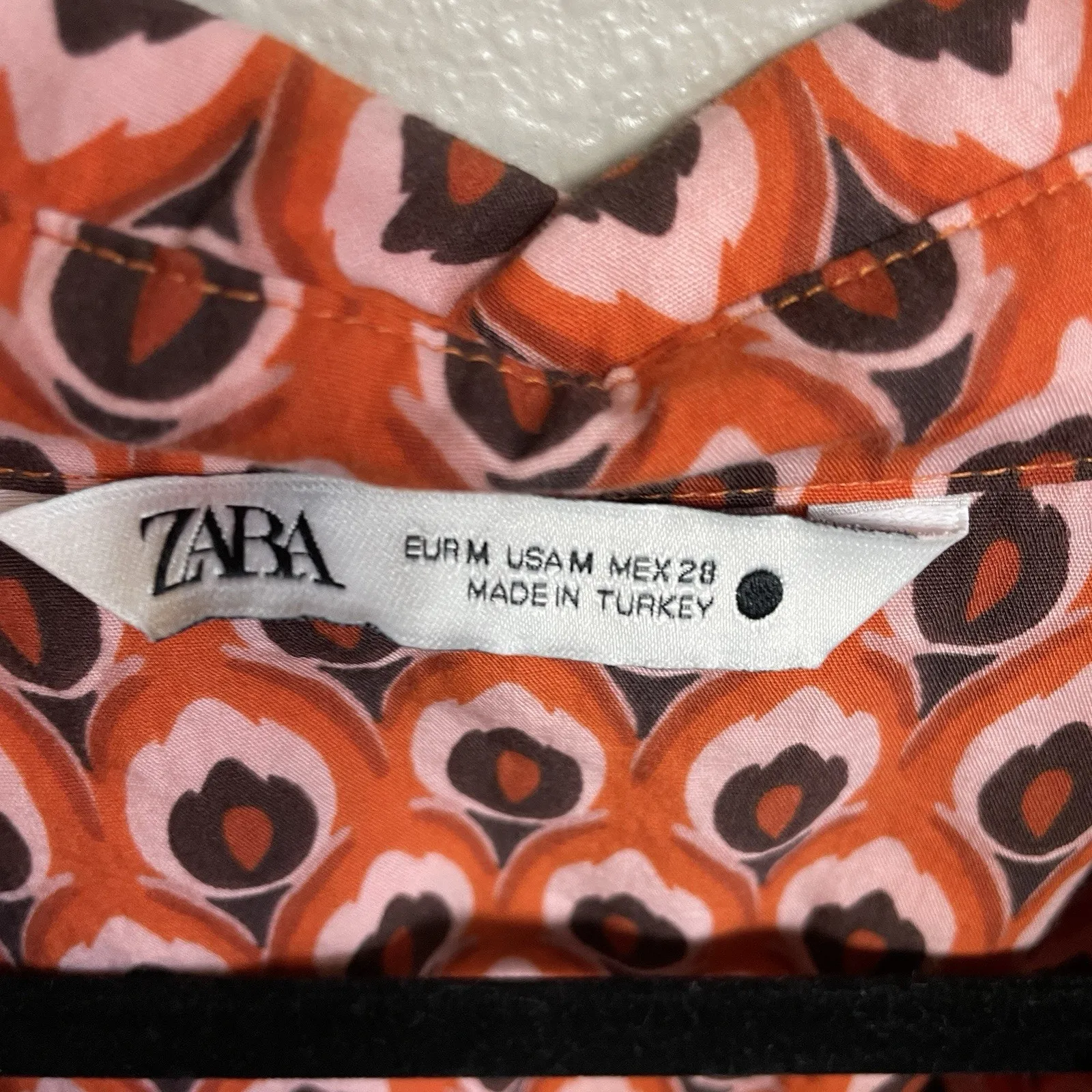 ZARA Shirt Dress Medium Orange Geometric Short Cotton Belt 60s 70s Retro Disco - Image 5