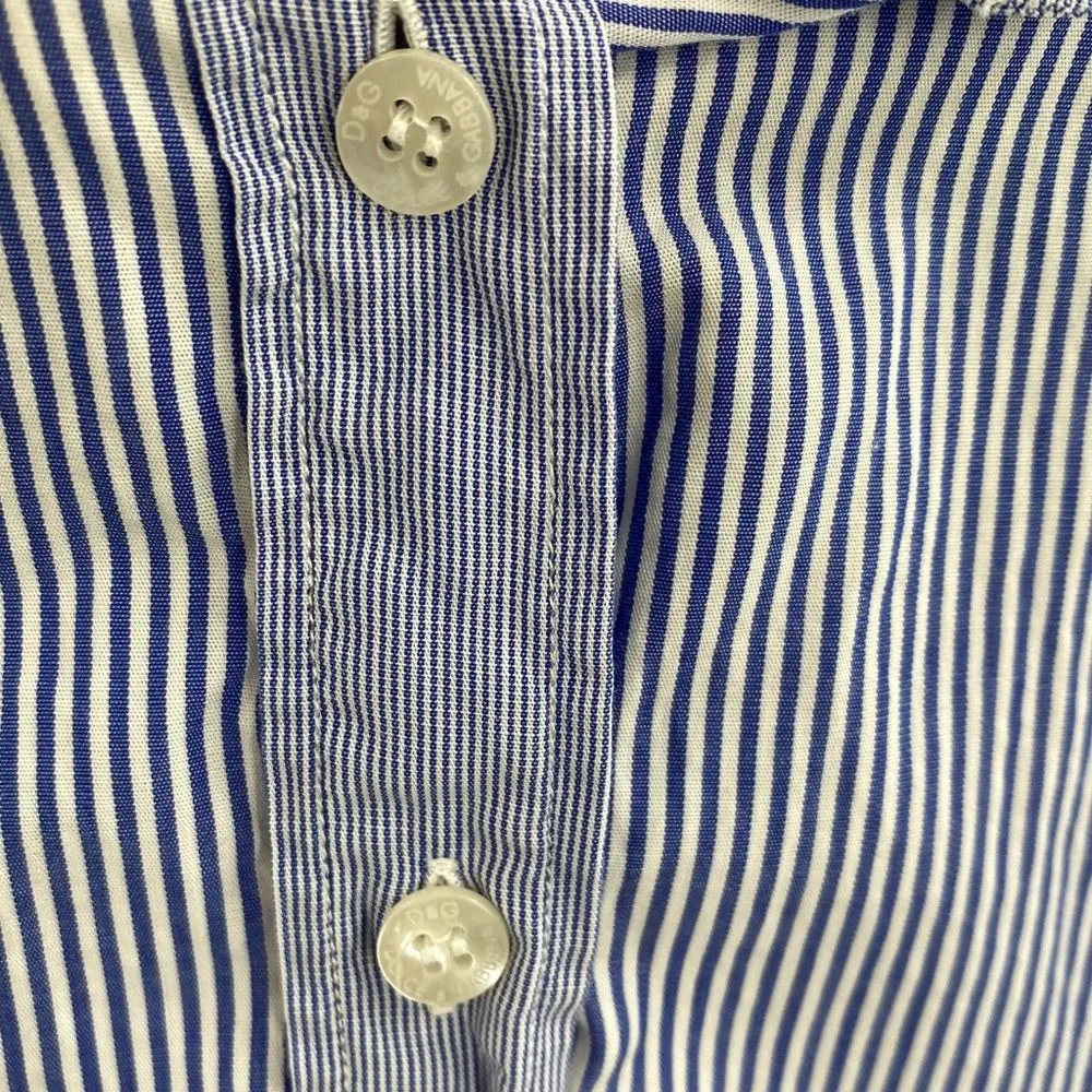 D&G Dolce & Gabbana Womens 40/S Blue and‎ White Stripe Button Down Cotton - Image 9