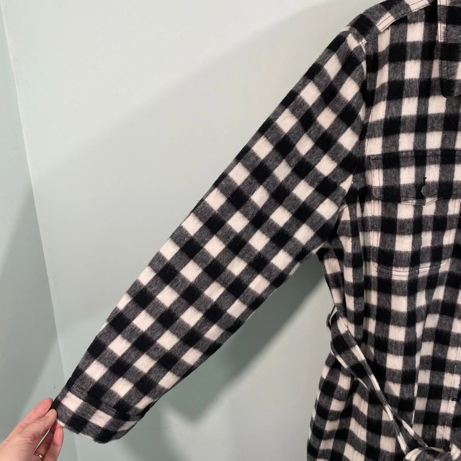 Talbots Women Black & White Gingham Italian Fabric Belted Shirt Jacket Size XL - Image 5