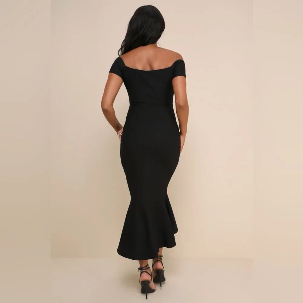 Lulus How Much I Care Black Off-the-Shoulder Midi Dress - Image 5