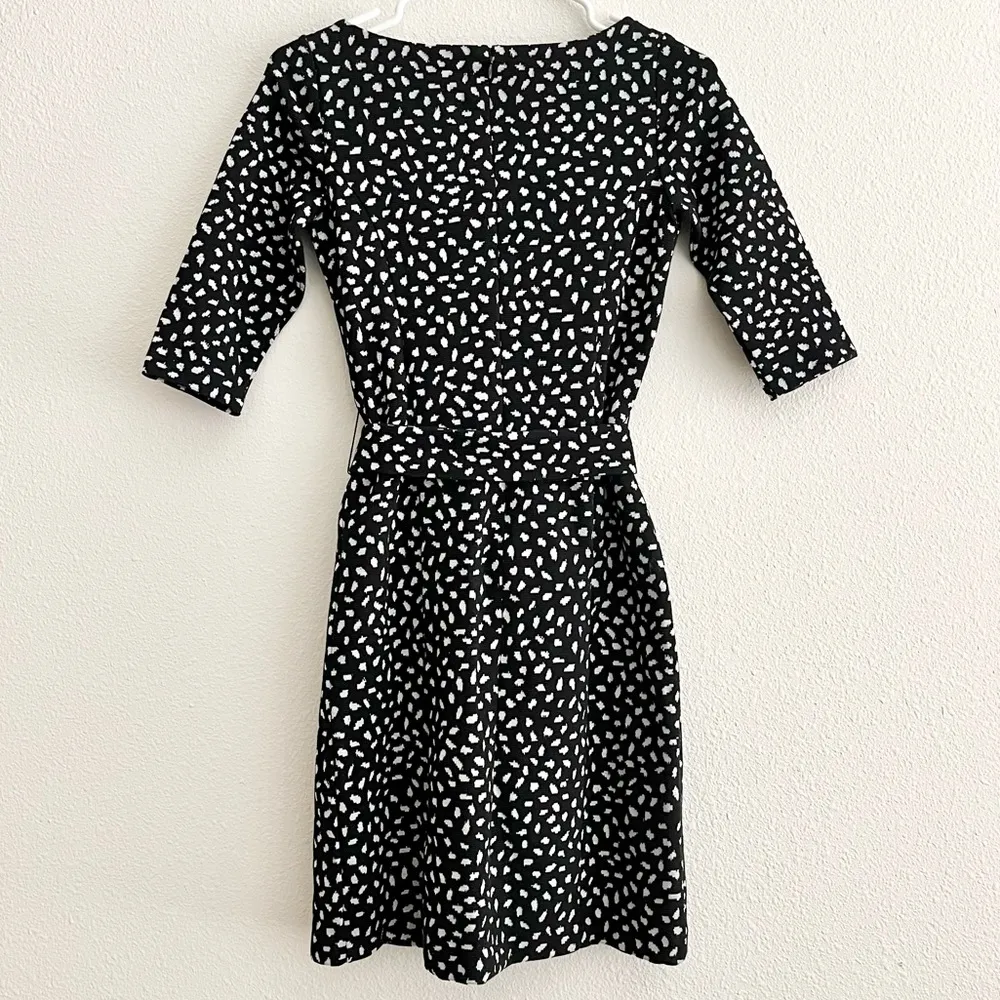 NWT Ann Taylor Petite Black White Spotted Dot Print Belted Sheath Dress Size 00 - Image 3