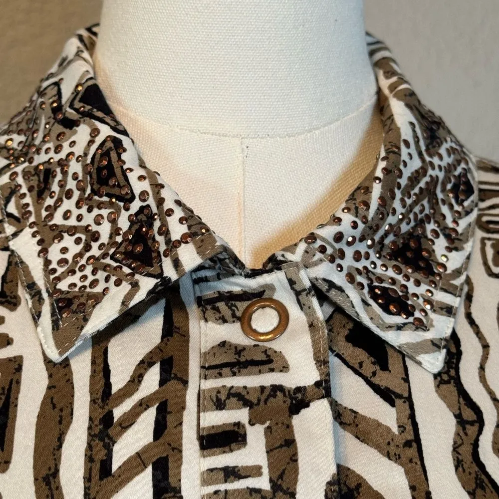 Vintage Sportelle Black and Brown Geometric Tribal Jacket Shirt Petite Large PL Size undefined - Image 5