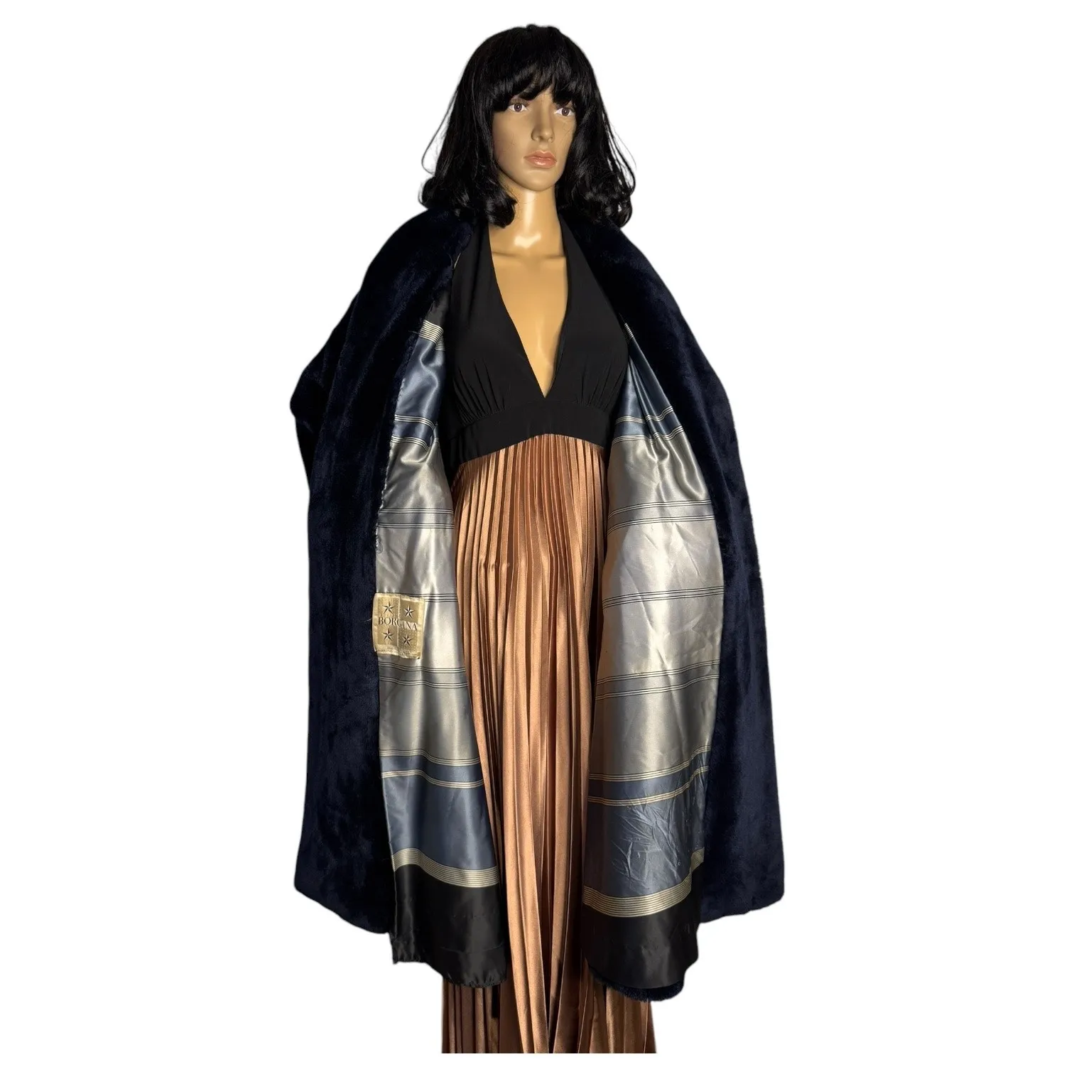 1950s Borgana Faux Fur Navy Plush Coat by Kraaton Fashions USA L - Image 9