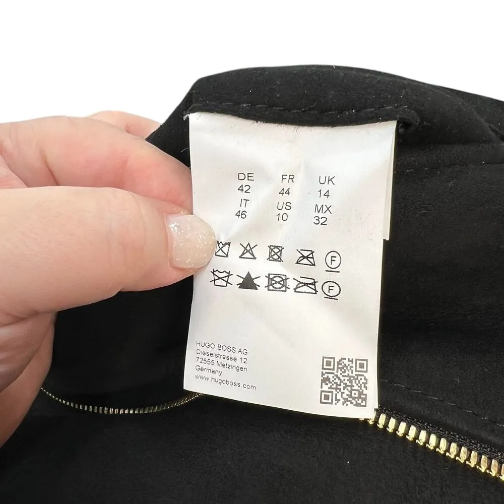 Hugo Boss Black Suede Fur Trim Moto Aviator Jacket Size US 10 - Image 14