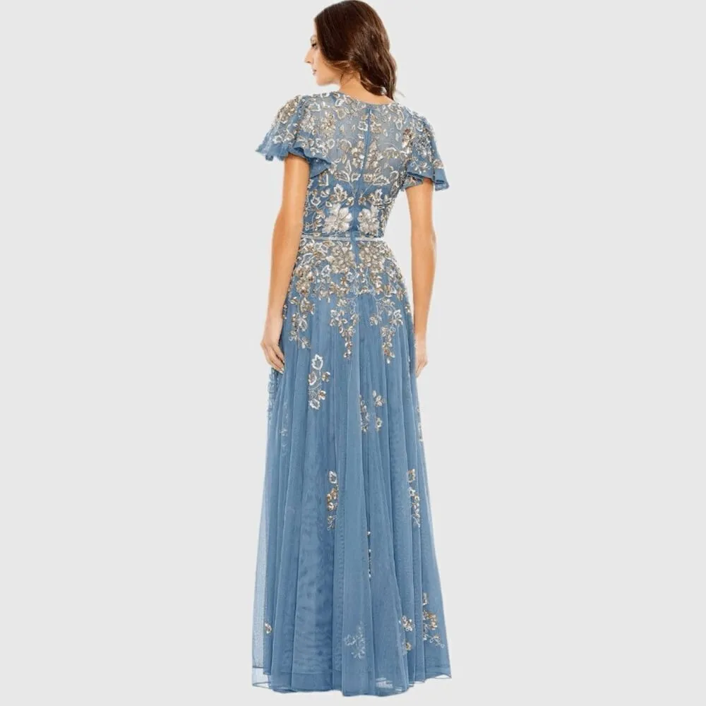 Mac Duggal 5717 Blue Embellished Butterfly Sleeve High Neck Gown Blue 10 - Image 5