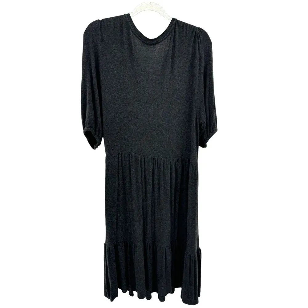 T Tahari Blouson Sleeve Tiered Visoce Blend Midi Dress Knit Charcoal‎ Gray Large - Image 7