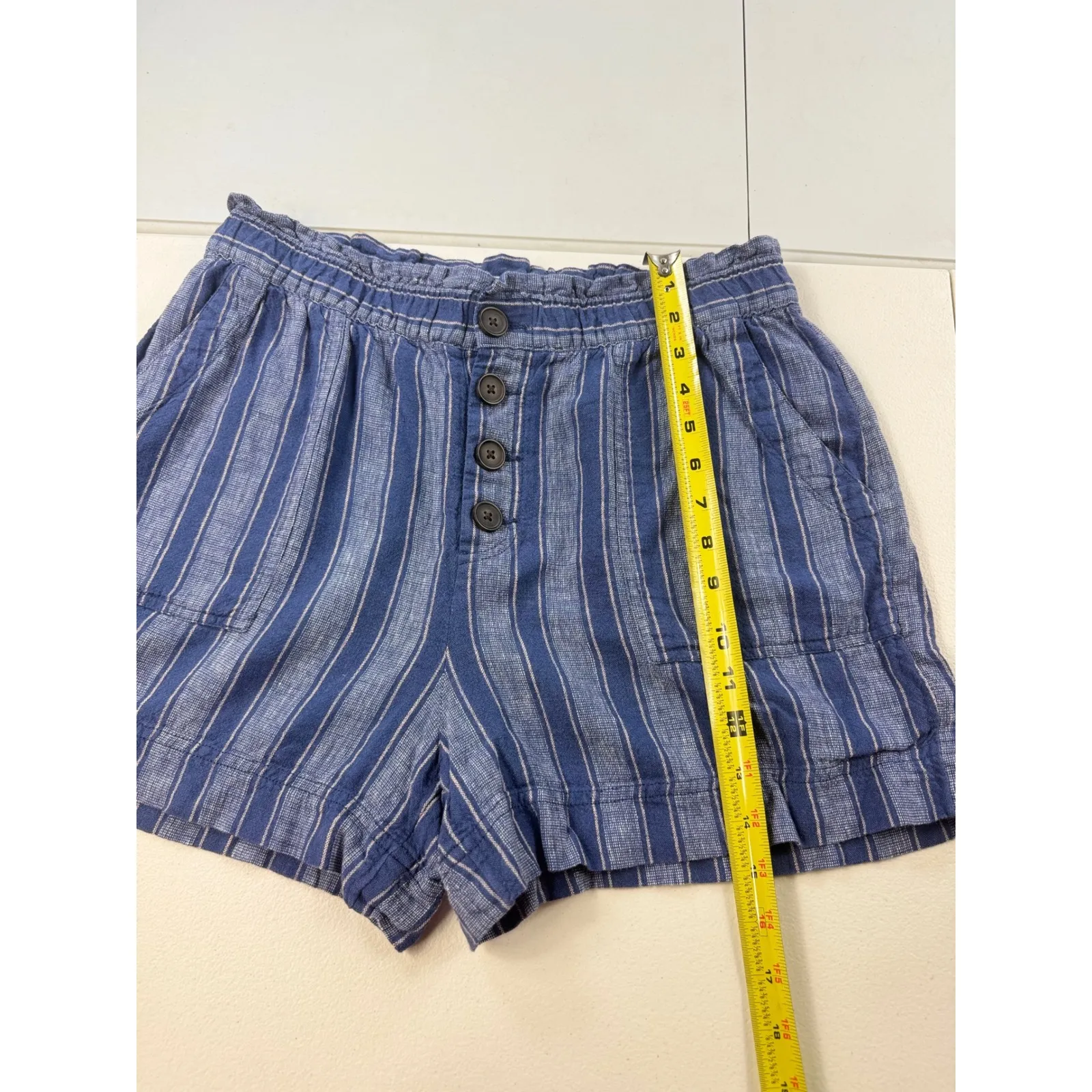 POPSUGAR Womens Striped Shorts Blue White Button Front Pockets Medium M - Image 4