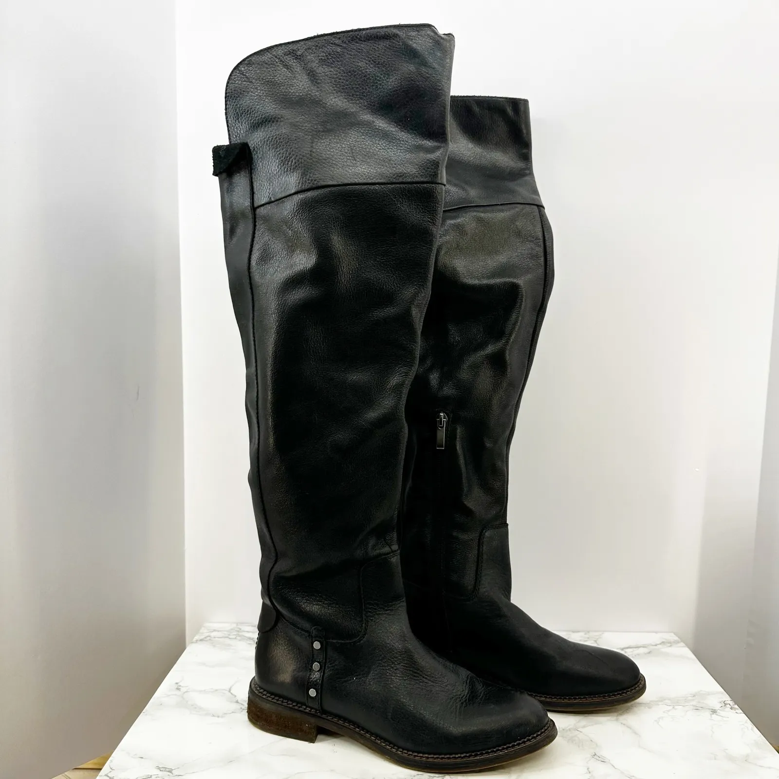 Franco Sarto Sz 6 Black Leather Over The‎ Knee Boots Riding Boots Equestrian - Image 4