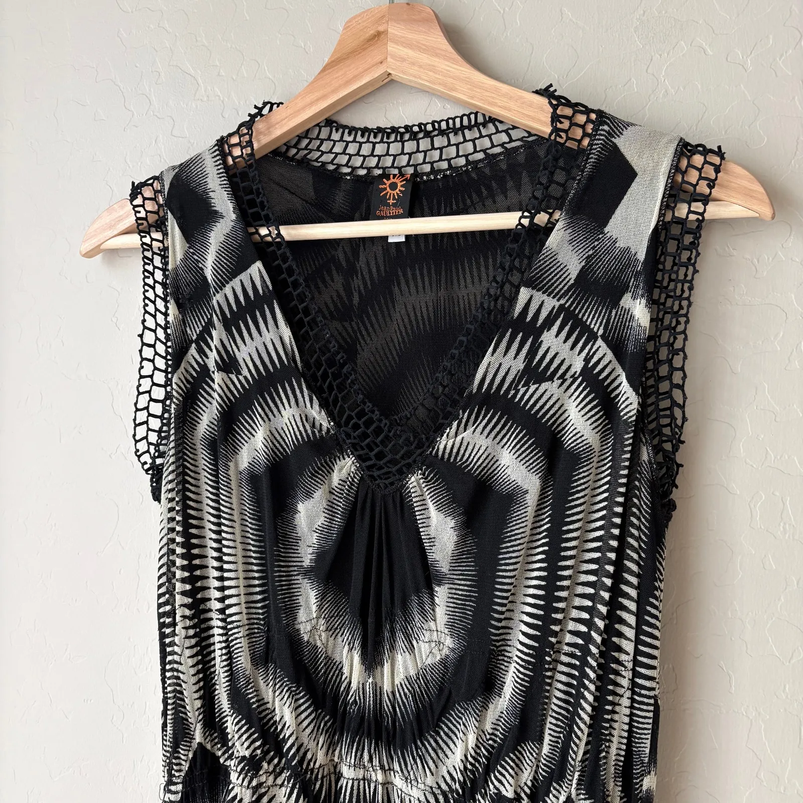 Jean Paul Gaultier Soleil 90s Gown Black Geo Optical Illusion Maxi Dress Size M Size M - Image 2