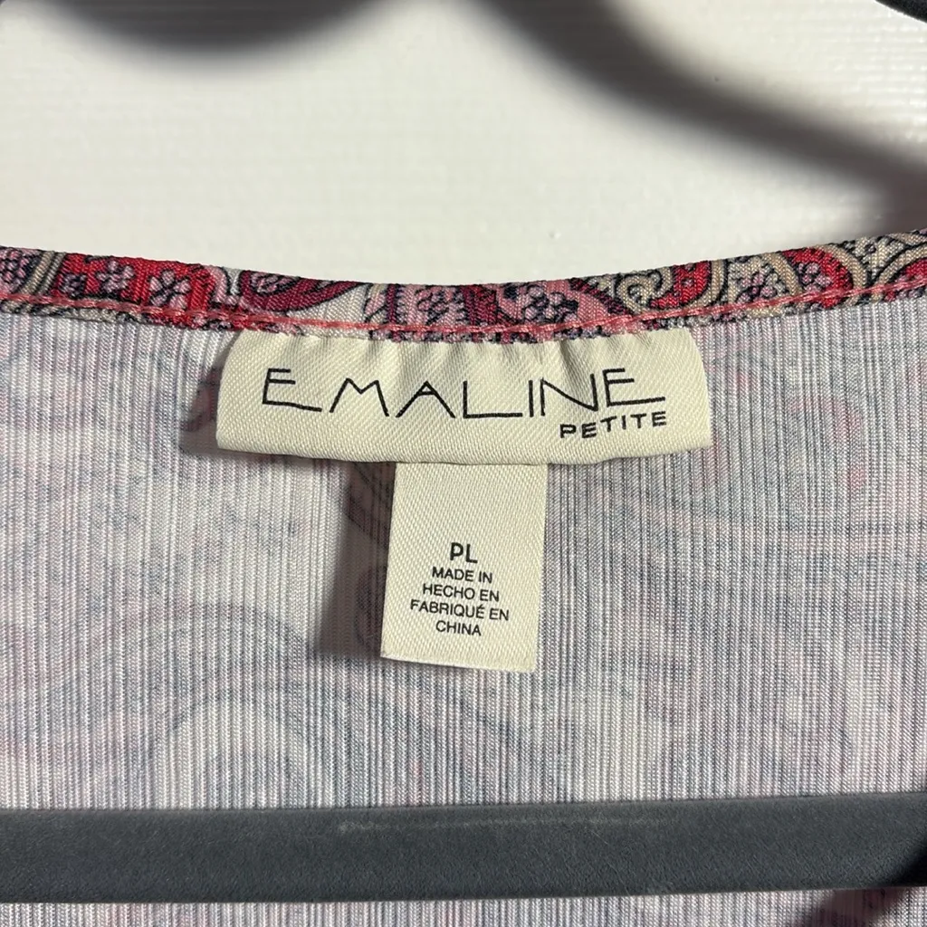Emaline Petite Pink Paisley Front Tie-Front Blouse Top PL - Image 3
