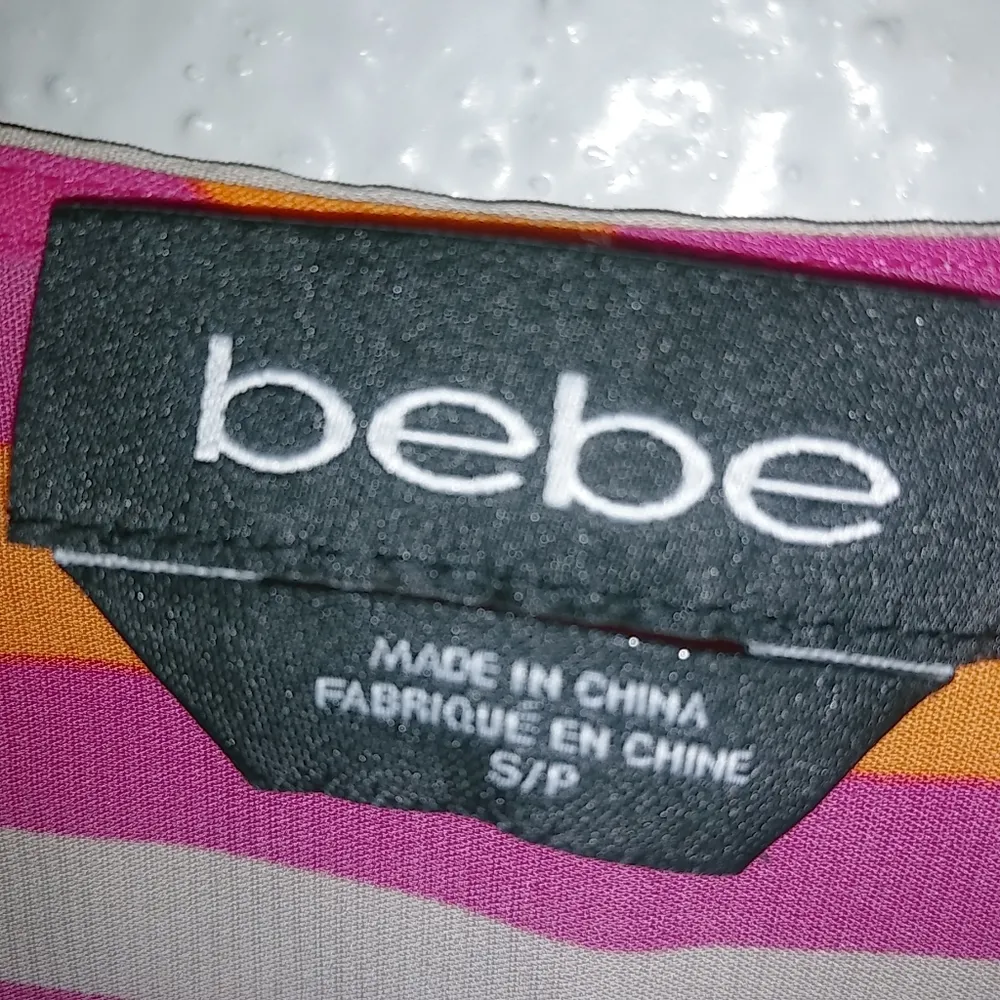 bebe S Summer Striped Long Sleeved Top Bright Orange Pink - Image 2