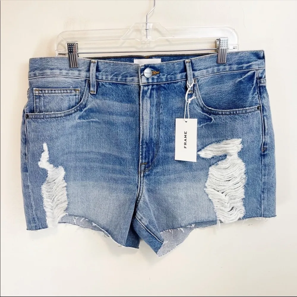 FRAME NWT Le Ultra Baggy Lomond Slash Denim Shorts Size 30 - Image 2