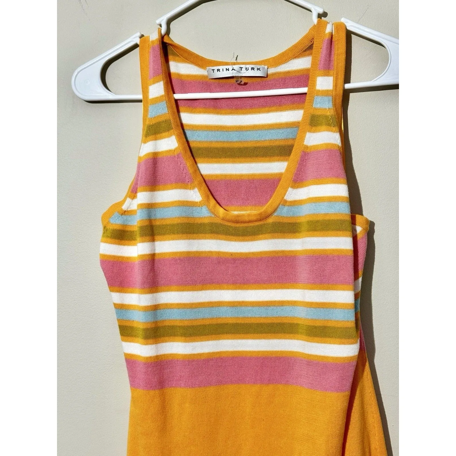 Trina Turk Kavaja 2 Stripe Maxi Sleeveless Summer Beach Dress Sherbet Orange XXL - Image 7