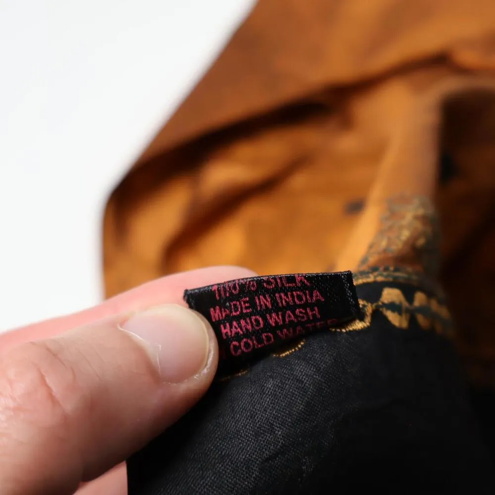 CRC 100% Silk Orange & Black Color Block Scarf Mirror Work Bohemian India Made - Image 5