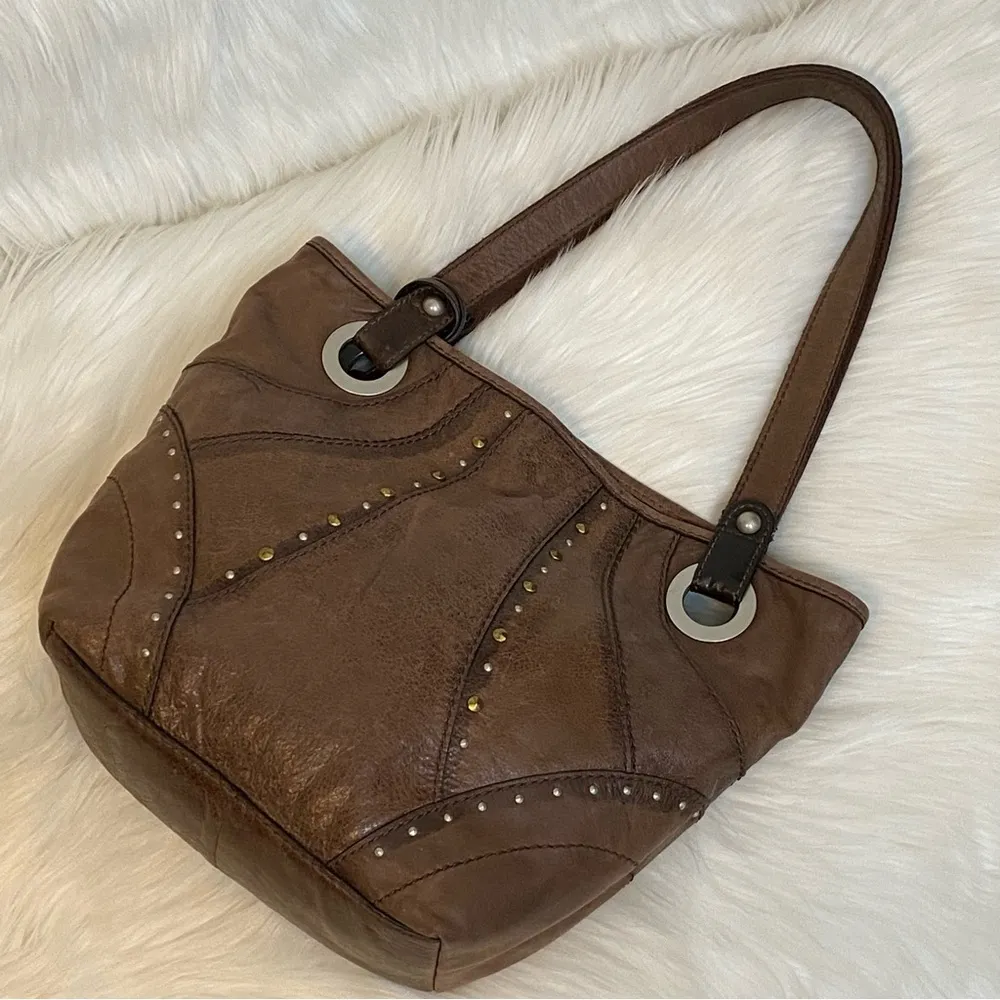 Fossil Brown Leather Shoulder Purse Rhinestones - Image 12