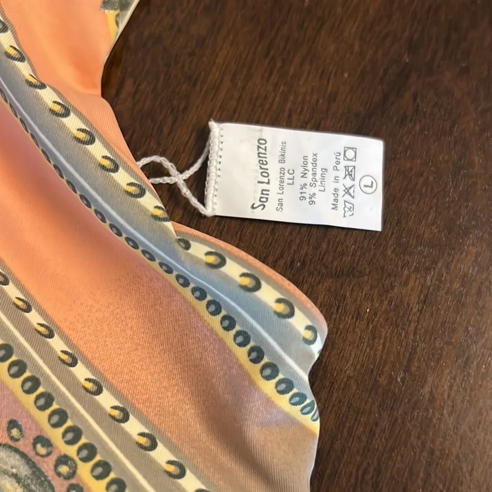 San Lorenzo Printed Pull On Swim Top Bikini Top Reversible Large Blue - Image 3