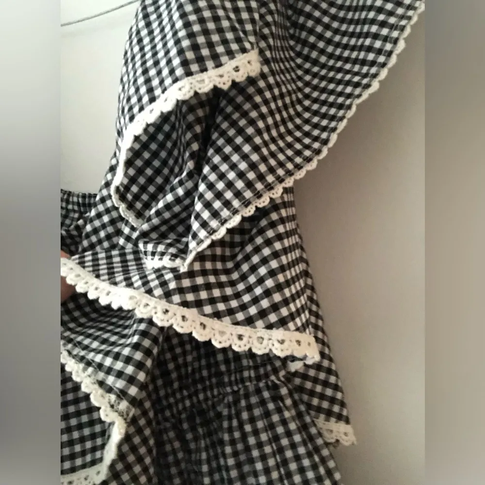 MISA Los Angeles Gingham Belu Off Shoulder Dress in Black White Gingham Medium - Image 9