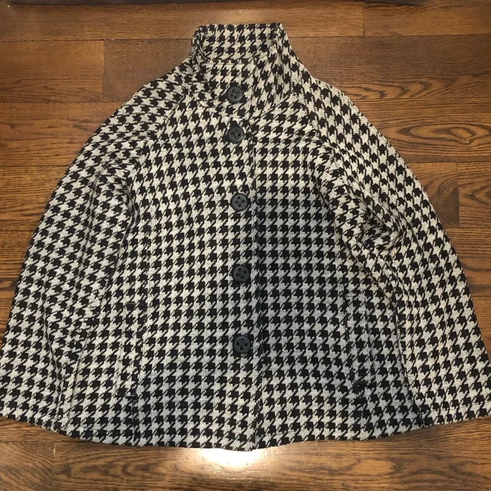 COLDWATER CREEK Black and White Houndstooth Single Breast Cape Coat Sz 1X - Image 8