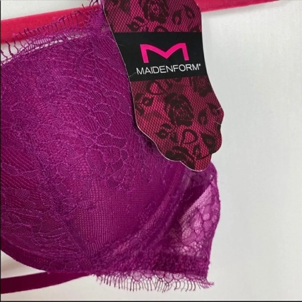 Maidenform Eyelash Lace Push-up Strappy Bra Raspberry Magenta 34B - Image 7