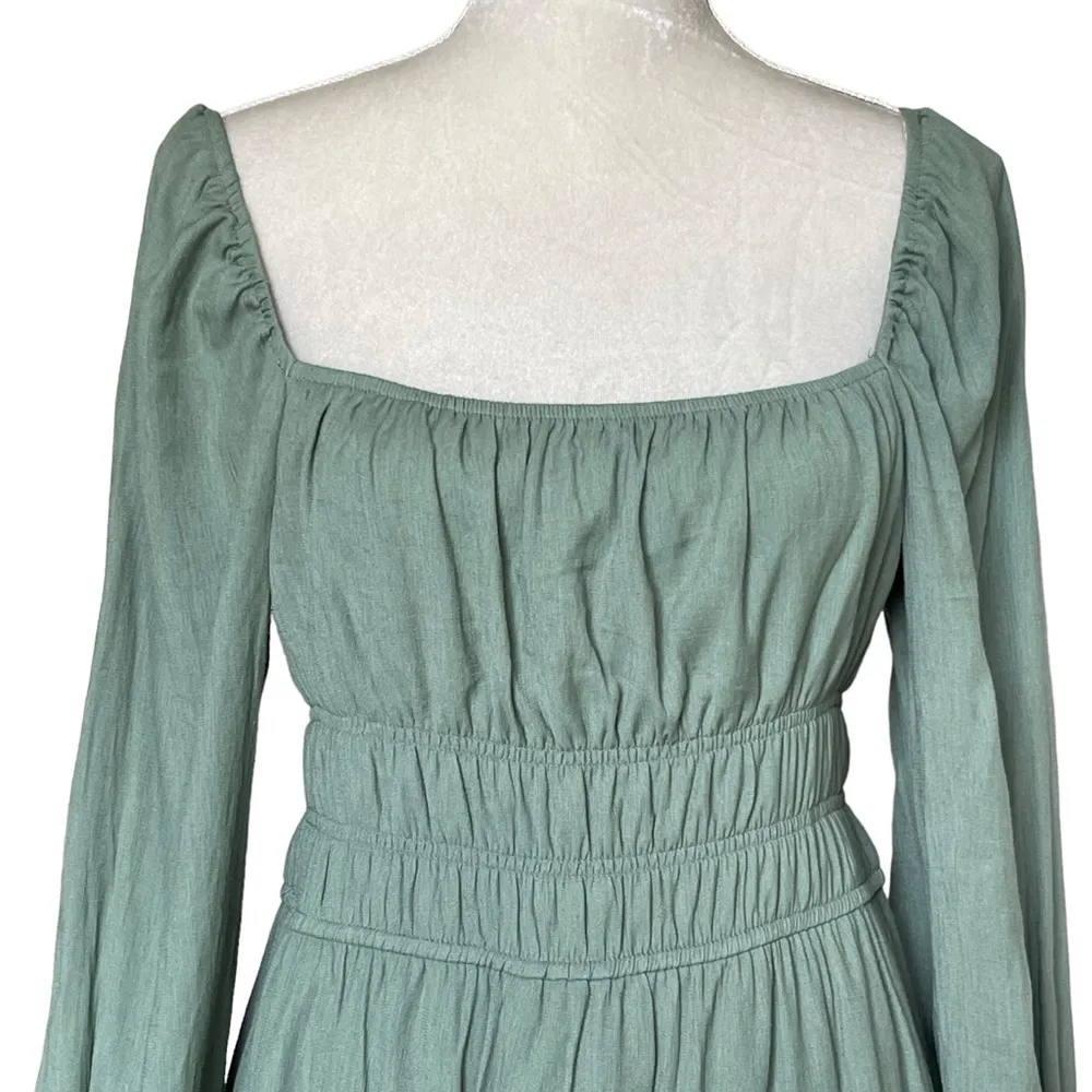 Trixxi Smocked Waist Ruffled Tiered Dress Women’s Size XL Green Long Sleeves - Image 3