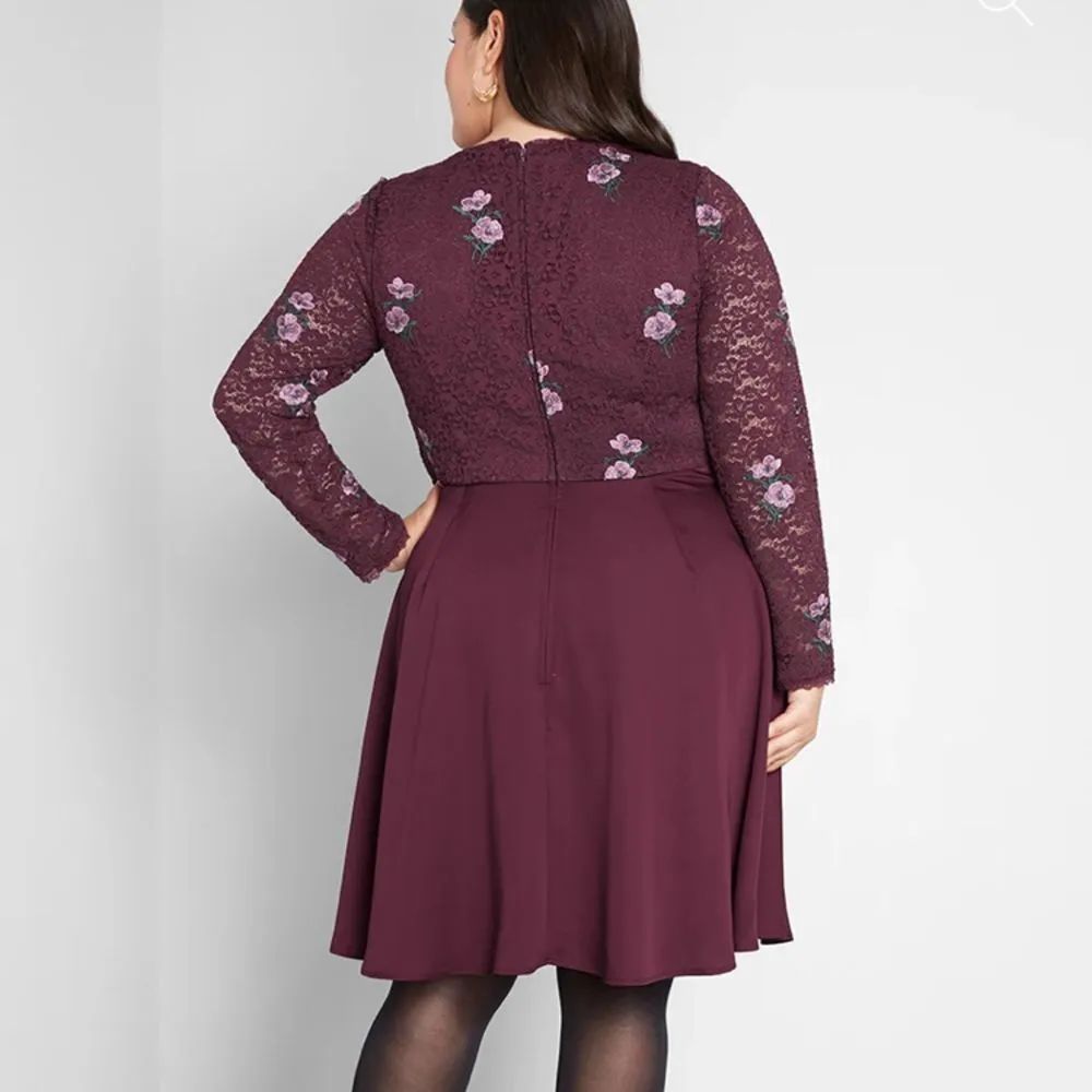 ModCloth Ready to Bloom A-Line long sleeve burgundy lace dress - Image 14