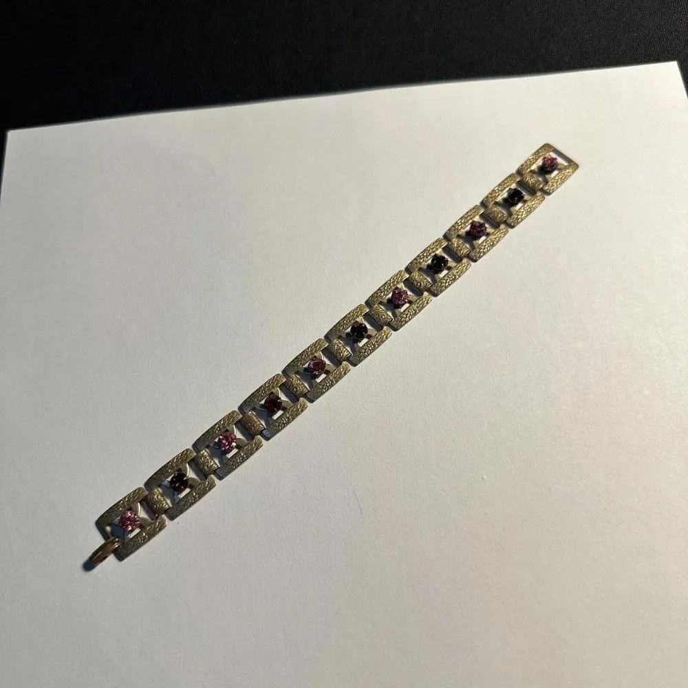 Women’s Bronze Gold Tone Red & Pink Rhinestone Tennis Bracelet 7 Inch - Image 12