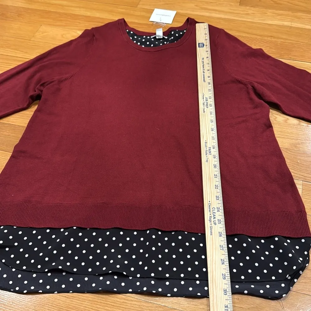 NWT Croft & Barrow women’s sweater burgundy with black with polka dots size 1X. - Image 4
