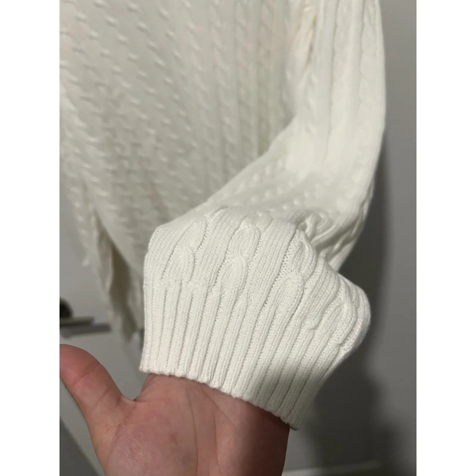 Lauren Ralph Lauren Cable-Knit Cotton V-Neck Sweater White Size 1X Preppy - Image 5