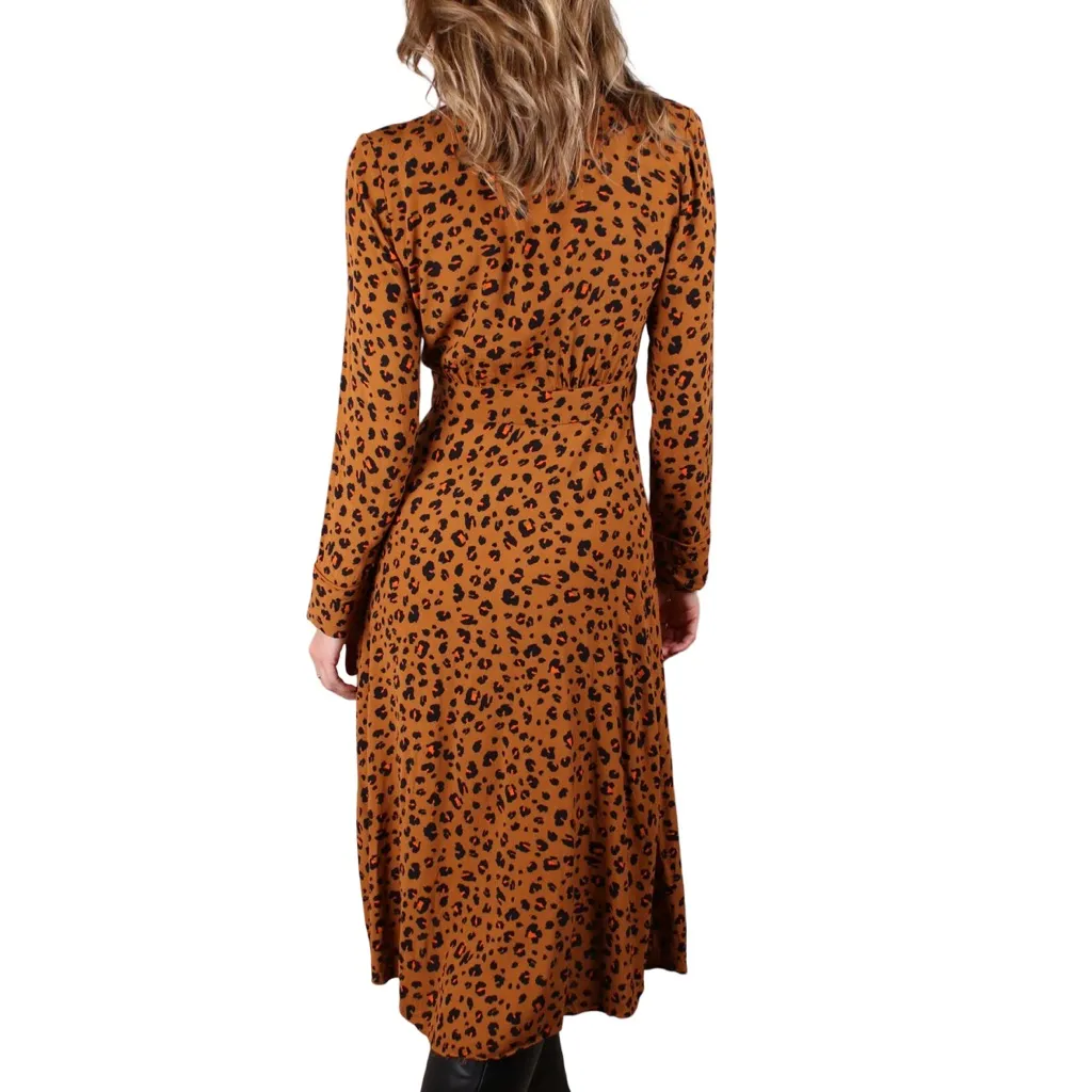 Paris Atelier & Other Stories Brown Overall Leopard Print Wrap Midi Dress - Image 4