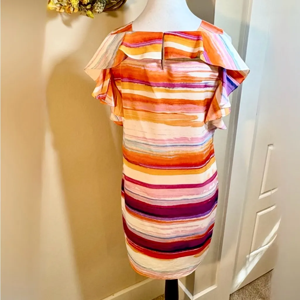 AMANDA UPRICHARD Watercolor Stripe Ruffle Shoulder Dress Petite (Small)💛 - Image 6