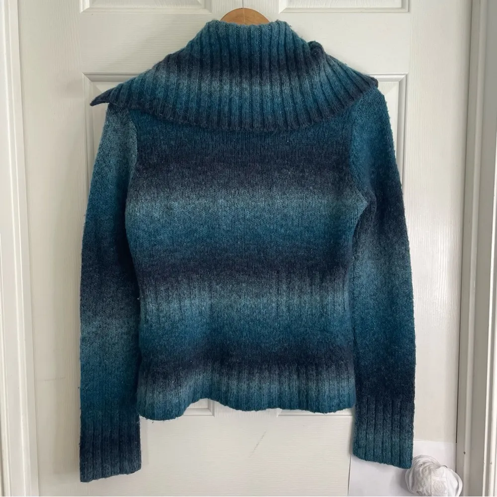 RXB Blue Cardigan Buttoned Sweater with Dramatic Collar Size Medium ombre - Image 4