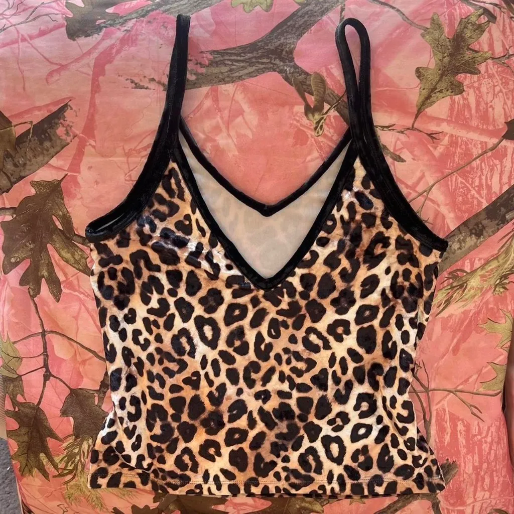 victoria's secret PINK velvet cheetah leopard print v neck cami - Image 7