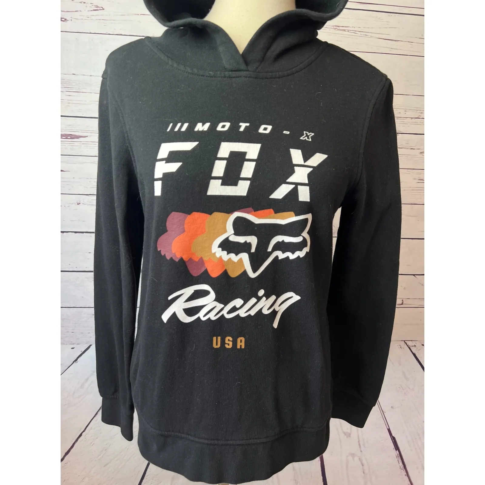 Fox Racing Hoodie Sweatshirt Pullover Hooded Shirt Black Pockets Medium Moto - Image 7