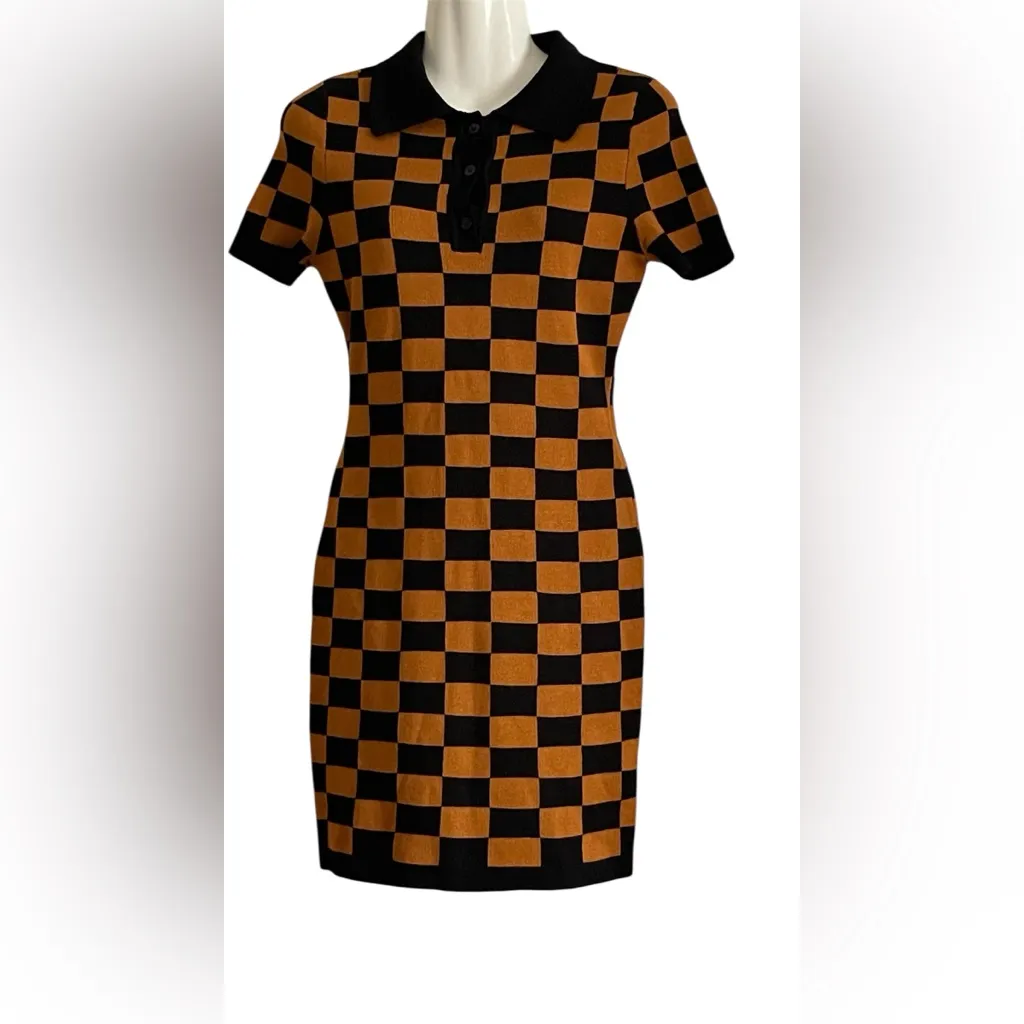 Love Always Chic Black and Orange Checkered Mini Dress Size undefined - Image 2