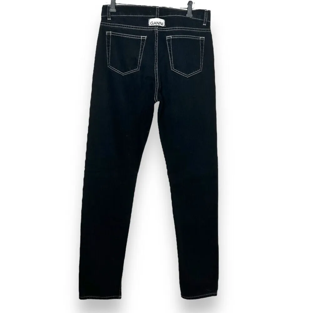 GANNI Sheldon Black Slit Hem Straight Leg Jeans Cotton Size 28 x32 Classic Denim - Image 2