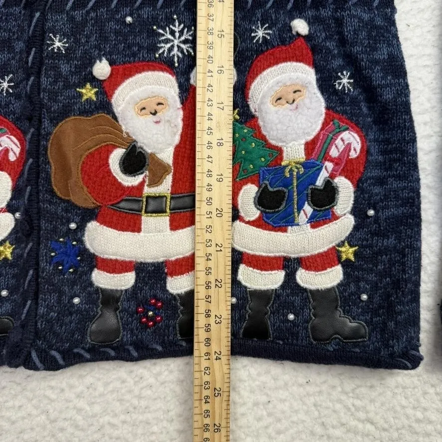 Vintage Designers Originals Studio Sweater Womens‎ Large Santa Christmas Holiday Blue - Image 8
