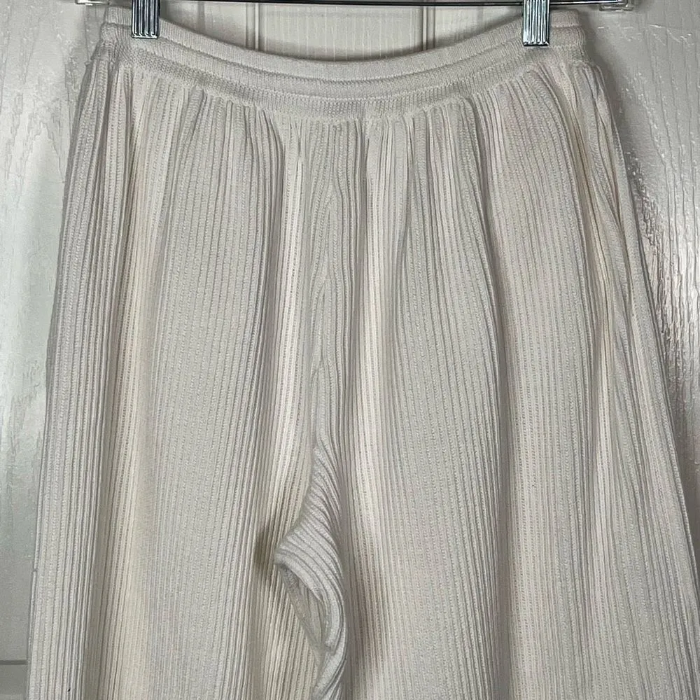 Om & Ah From The Earth Sz L / XL Ribbed Knit Lounge Pants White Wide Leg - Image 8