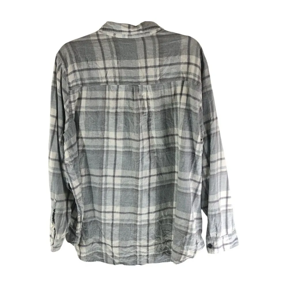 Old Navy Womens The Classic Flannel Shirt Button Down Plaid Gray White XXL - Image 2