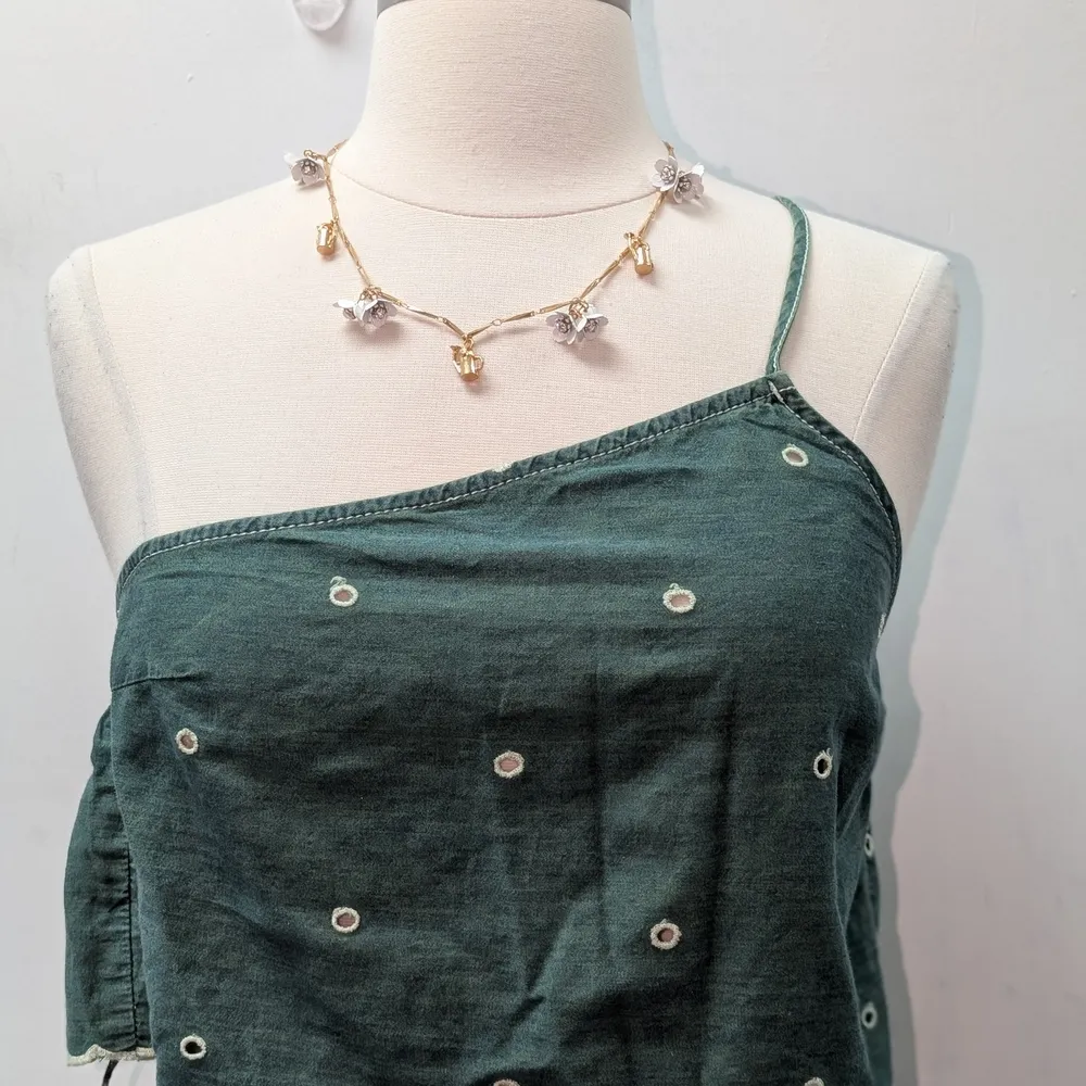 ZARA NWOT Embroidered crop top green 3798/004 Boho Size M - Image 9