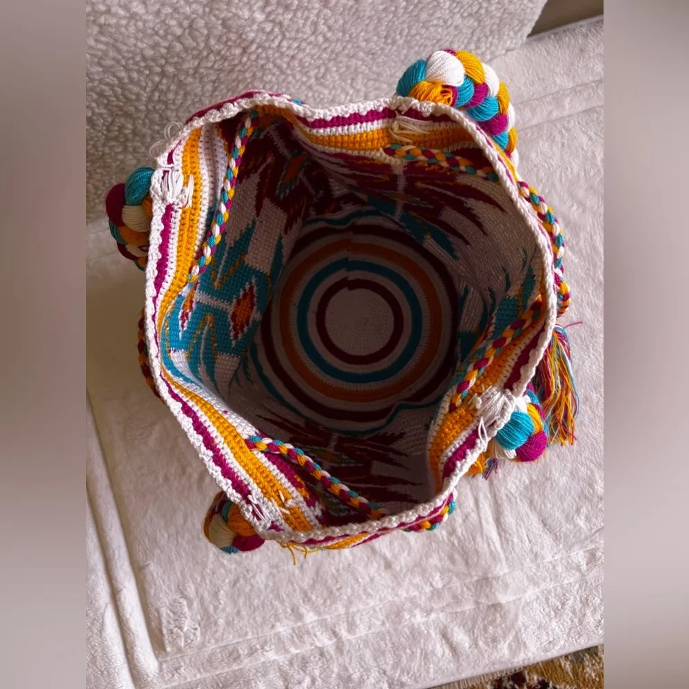 Indigenous Colombian Wayuu Mochila Bag 4 colors bohemian boho artesanal knitting Pink - Image 13