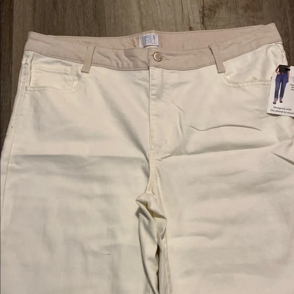 Time and Tru High Rise Straight Regular Cream and Tan Pants size 16 - Image 2