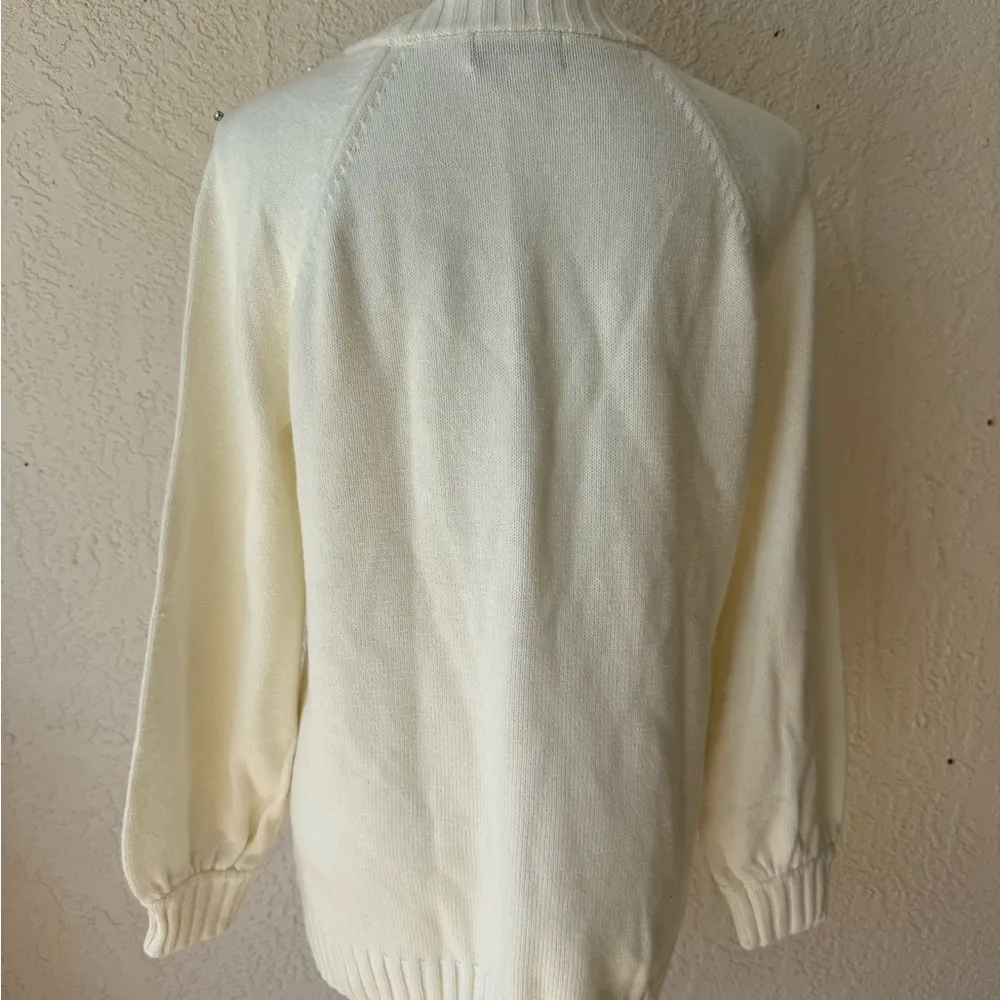 KARL LAGERFELD PARIS Women's Embellished Crew-Neck Sweater Medium Ivory Pearls - Image 4