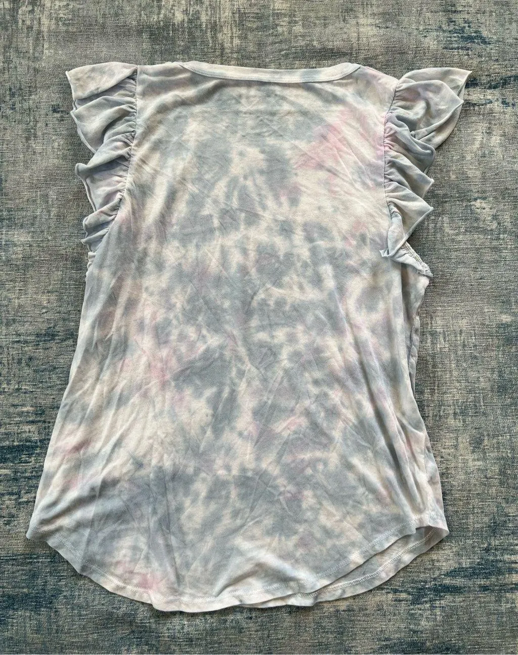 Chaser  Blue White Pink Tie Dye Sunsets Cocktails Dream Flutter Sleeve Tee M - Image 4