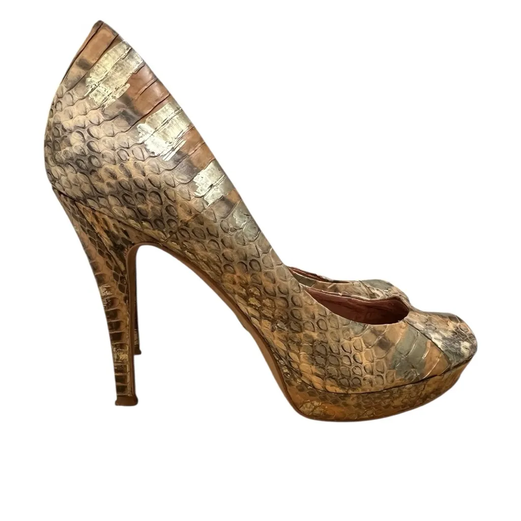 Vince Camuto Metallic Snakeskin Peep-Toe Heels - Size 9 - Image 3