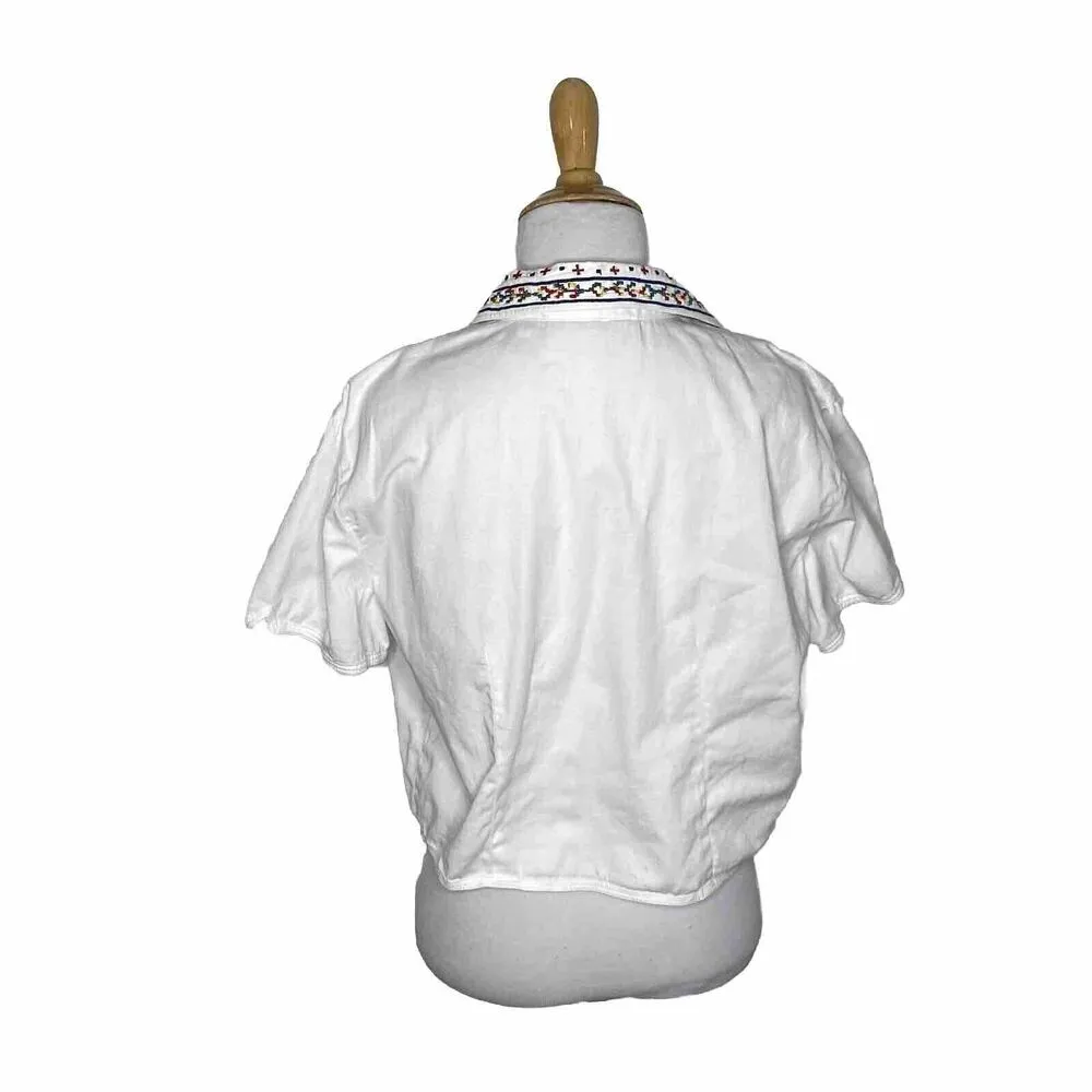 Rhythm Blue Western Embroidered Button Front White Crop Tie  Cowgirl Rodeo Sz L - Image 5