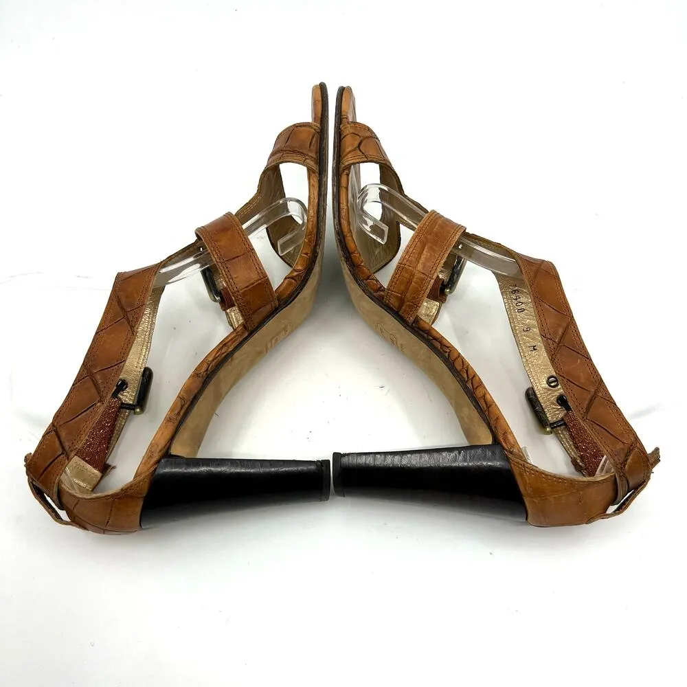 Stuart Weitzman Brown Alligator Leather Heeled Sandals Women's 8 US - Image 7