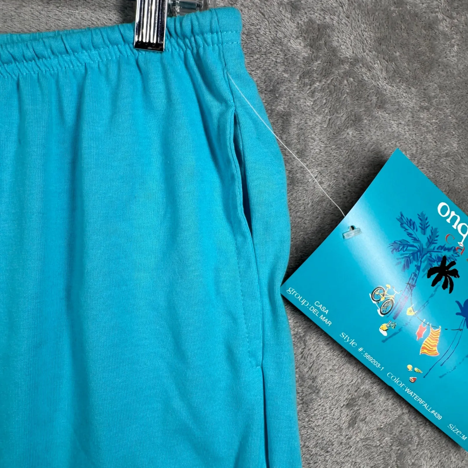 Onque Casuals Capri Pants Medium Blue Embroidered Palm Tree Drawstring Beach - Image 6