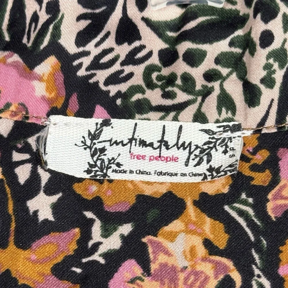 Free People Kimono Women Small Black Orange Floral Topper Flower Hippie Bohemian - Image 7