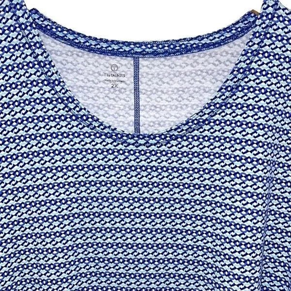 T by‎ Talbots Womens Geometric Short Sleeve Top with Arm Cutouts Blue Size 2X - Image 2