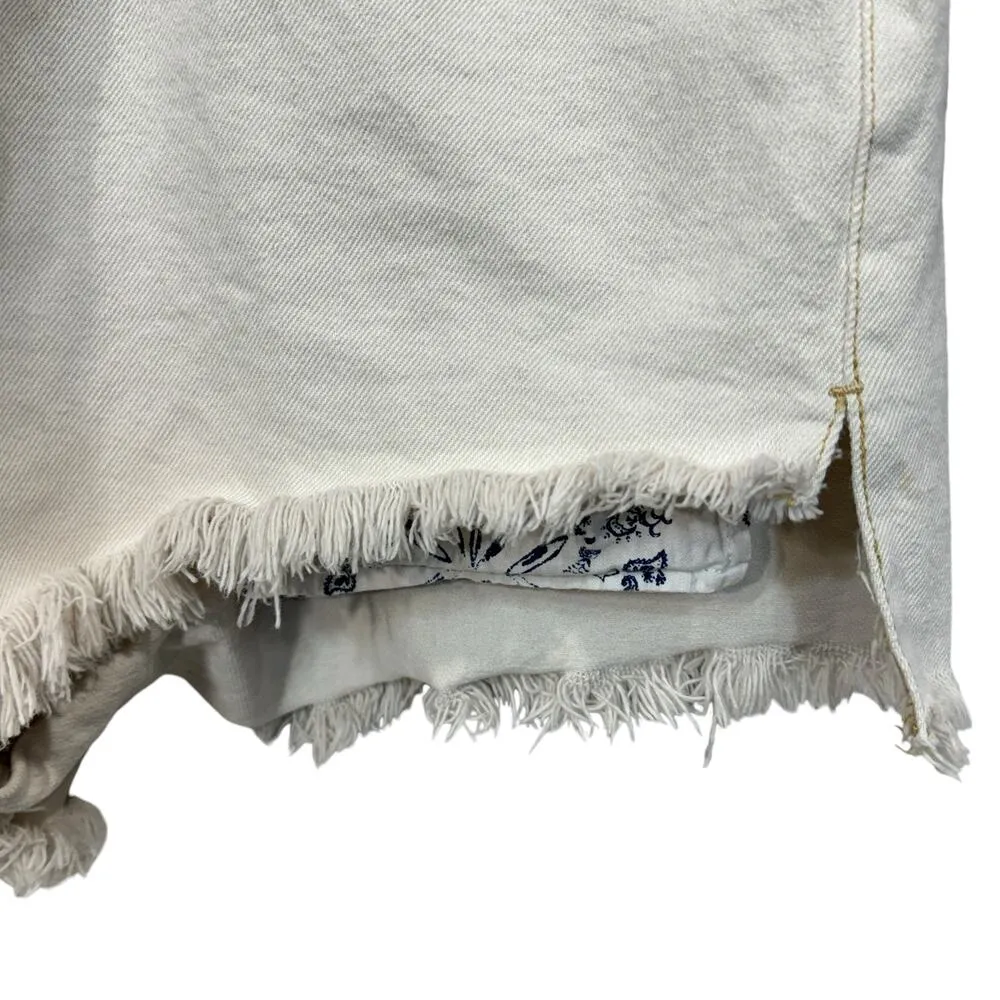 Free People SZ 8 Sunkissed Jean Overalls Zip-Front Frayed Hems Beige We the Free - Image 5